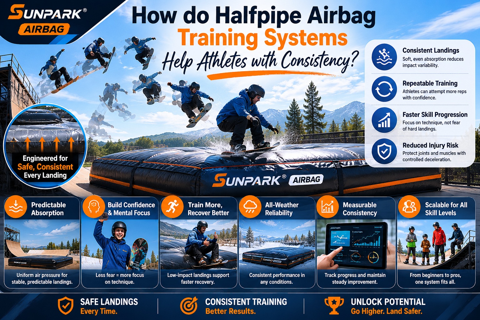 How do halfpipe airbag training systems help athletes with consistency