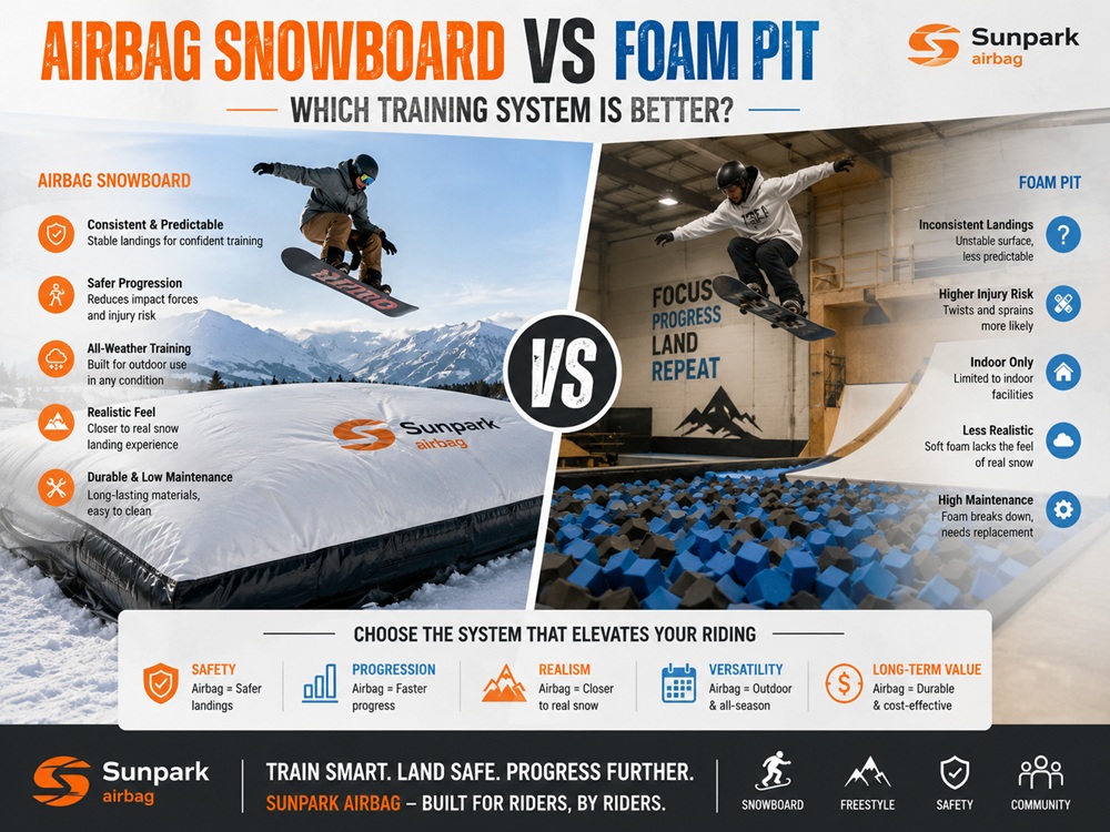 Airbag Snowboard vs Foam Pit