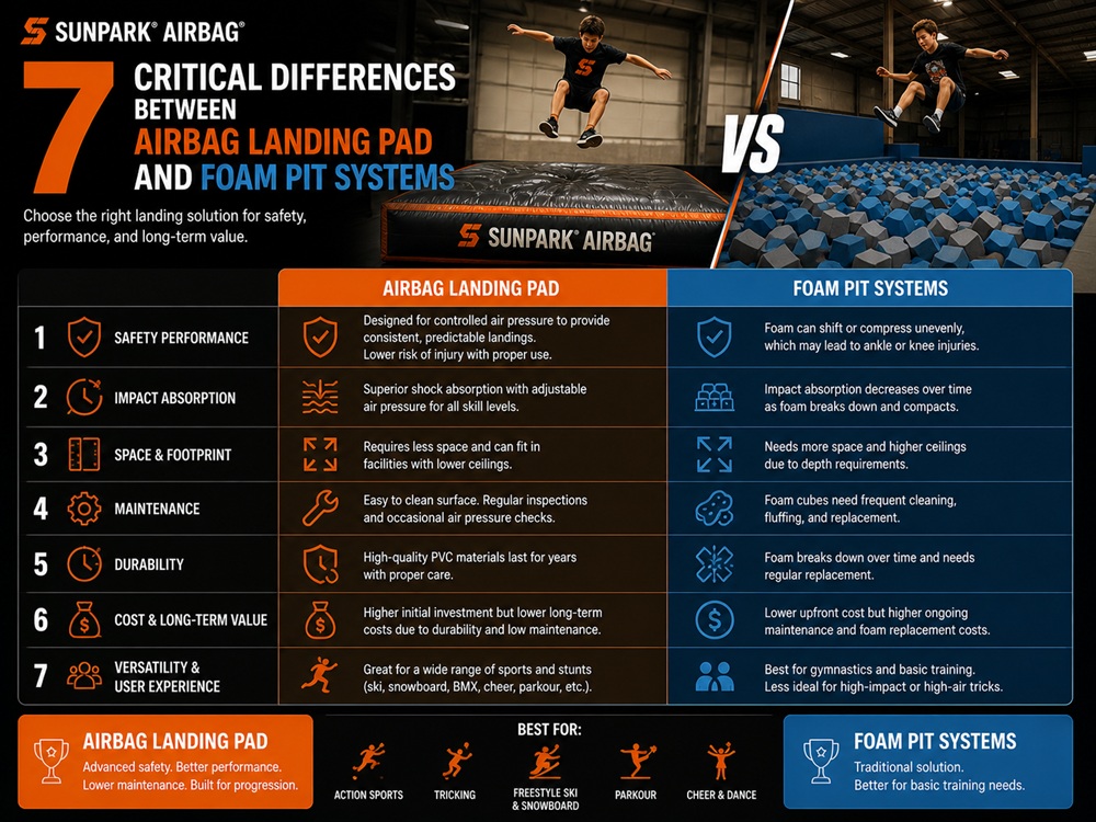 7 Critical Differences Between Airbag Landing Pad and Foam Pit Systems