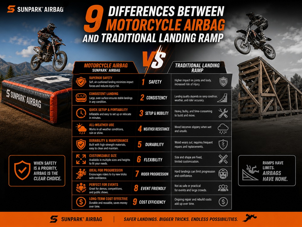 9 Differences Between Motorcycle Airbag and Traditional Landing Ramp